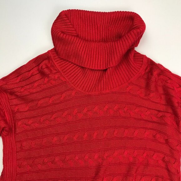 RALPH LAUREN RED Cotton Blend Large Cowl Knit Cable Sweater - Picture 3 of 7